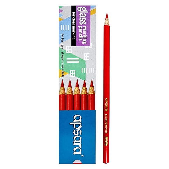 Apsara Glass Marking Red Pencils, Wax Based Smooth Lead, Best Writes on Leather, Glass, Metal, Optical Lenses, Vinyl, Cellophane, Soft Quality Wood, Pencils for Clean & Clear Markings set of 10 (Pack of 1)